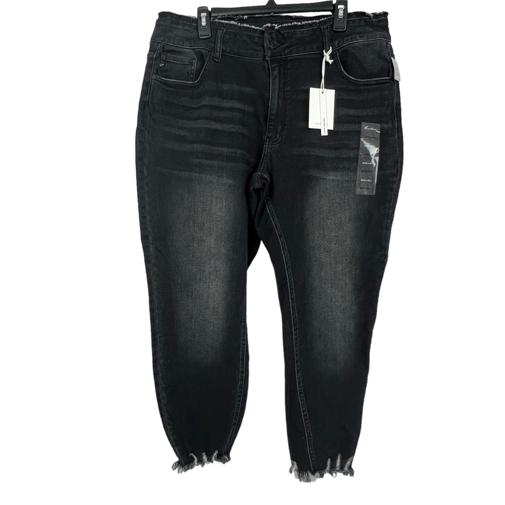 NWT KanCan Women’s High-Rise Skinny Black Jeans Sz 20W Distressed Raw Hems